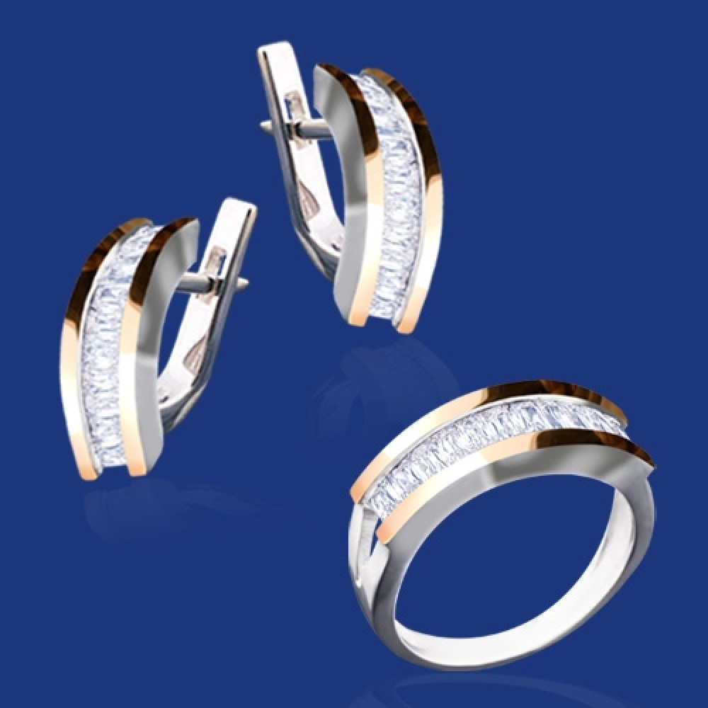 Серебряный гарнитур с золотом бц-196