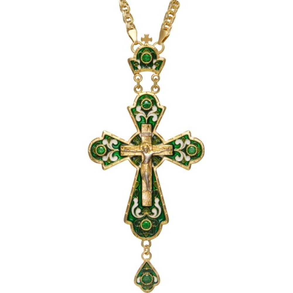 Крест латунный в позолоте со вставками и эмалью с цепью 2.10.0145ЛП1ЛП