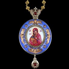 Панагия серебряная с финифтью "Архиерейская" Владимирская БМ с натуральными вставками аг-2.7.0051К