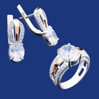 Срібний гарнітур з золотом бц-206