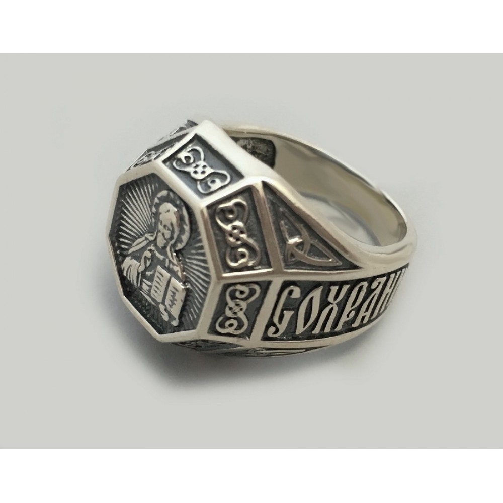 Серебряное кольцо "Иисус Благославляющий" бр-0056321