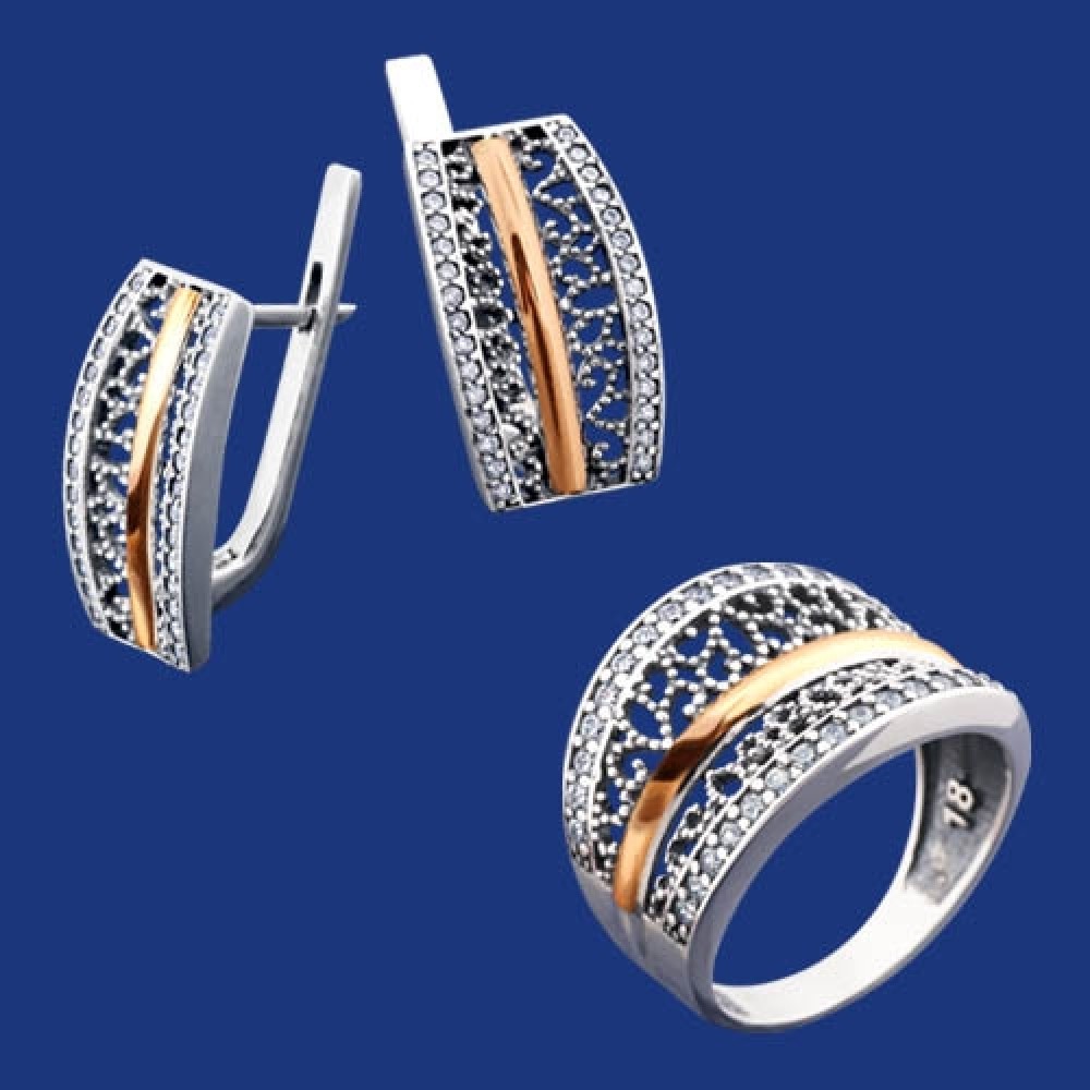 Срібний гарнітур з золотом бц-235