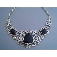 Срібне велике кольє з оніксом бр-4160004