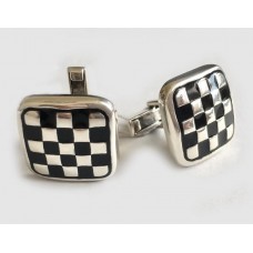 Серебряные запонки с эмалью "Шахматы" бр-6100029
