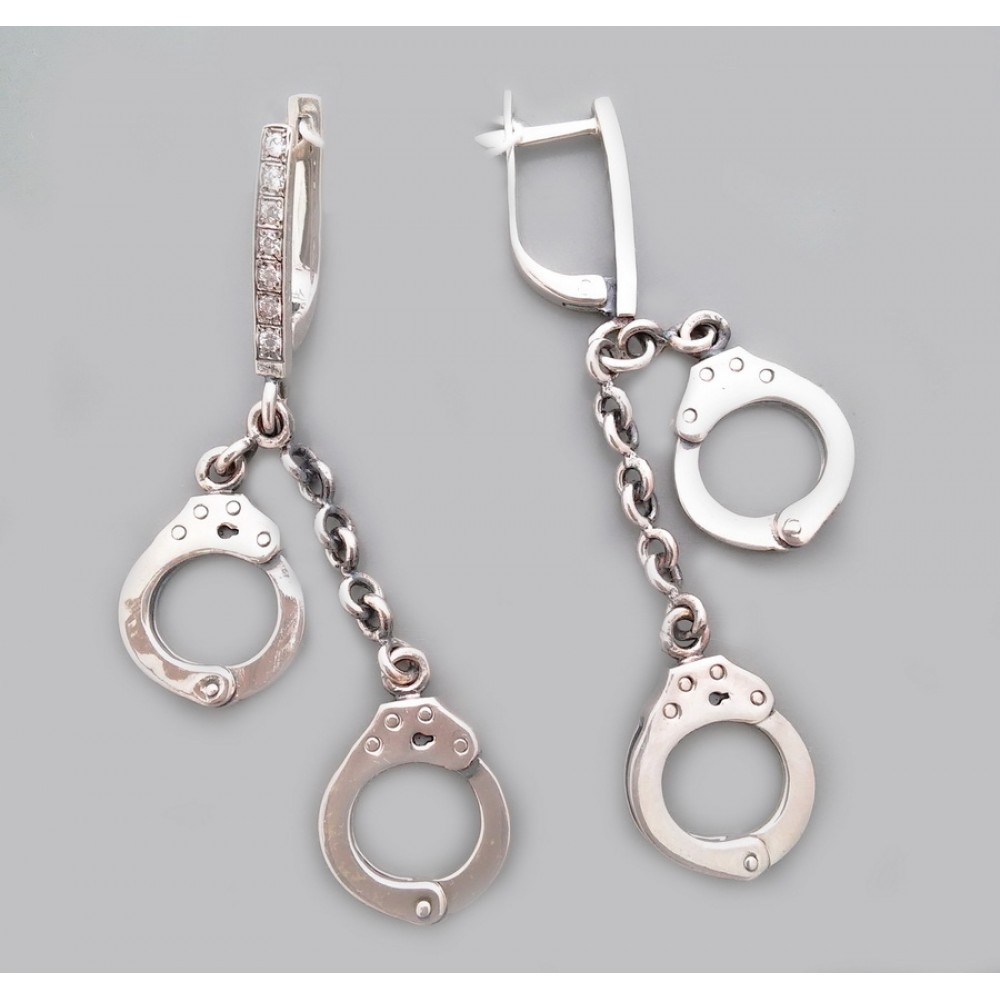 Серебряные серьги в виде наручников "Свобода" бр-1110870