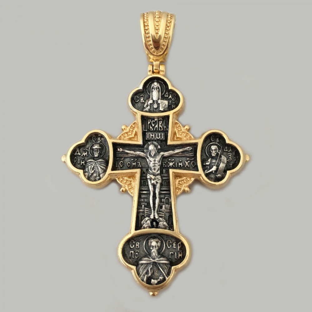 Серебряный крест с чернением и позолотой ЛЗ-34032