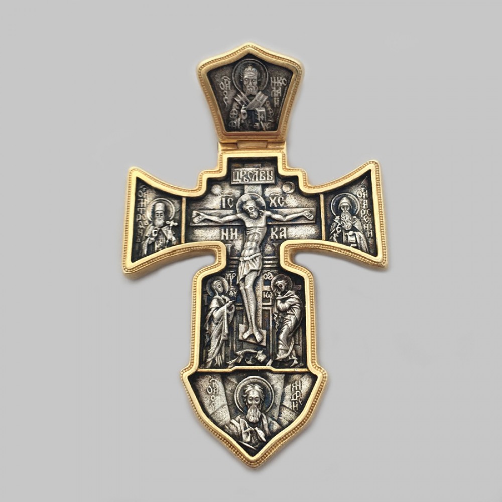 Срібний великий хрестик Архангел Михаїл із позолотою ЛЗ-3609-1