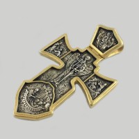 Серебряный большой крест Архангел Михаил с позолотой ЛЗ-3609-1