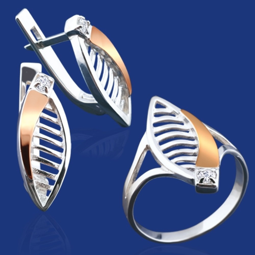 Срібний гарнітур з золотом бц-104