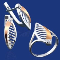 Серебряный гарнитур с золотом бц-104