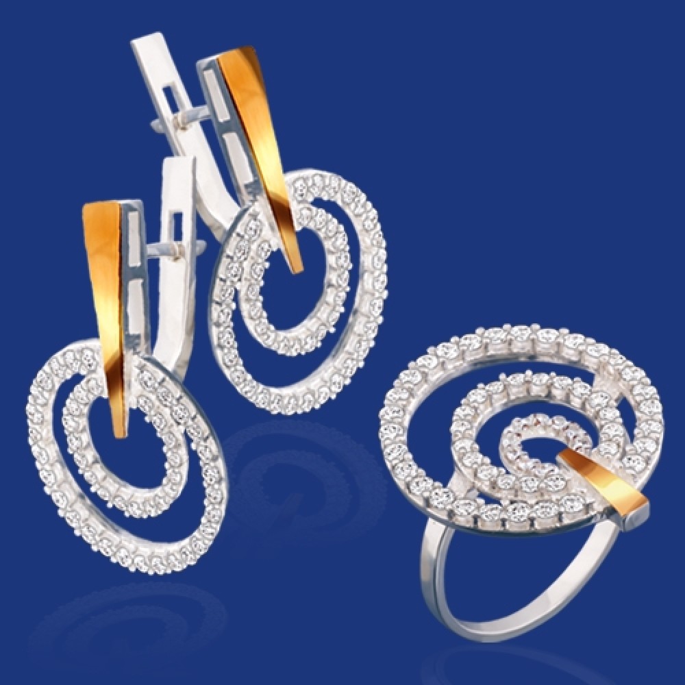 Серебряный гарнитур с золотом бц-149