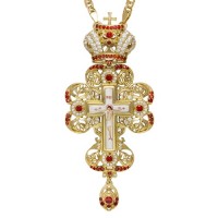 Хрест латунний у позолоті з принтом, вставками та ланцюгом 2.10.0117ЛП-21ЛП
