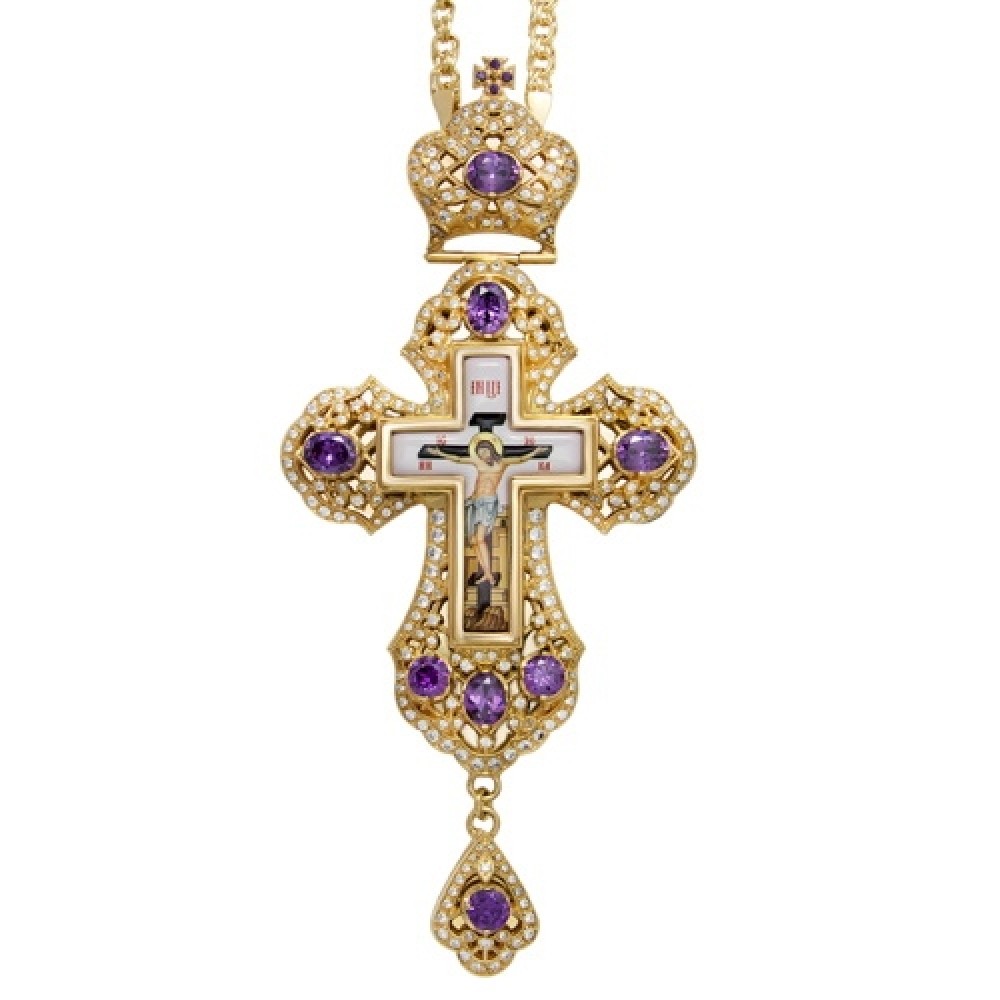 Крест латунный в позолоте с принтом и цепью 2.10.0180ЛП-21ЛП