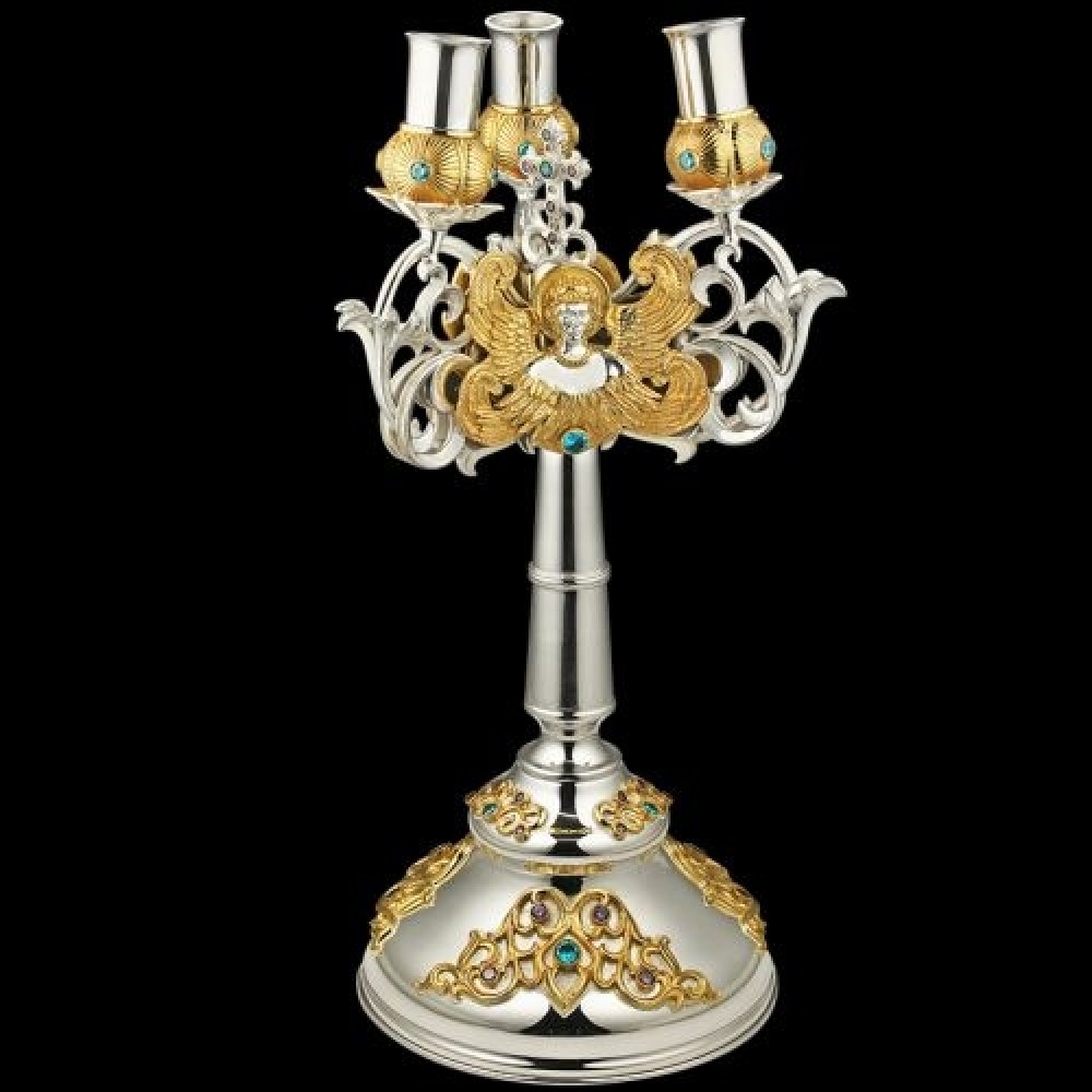 Трикирий латунный с фрагментальной позолотой и вставками аг-2.7.0668ЛФ