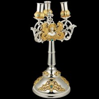 Трикирий латунный с фрагментальной позолотой и вставками аг-2.7.0668ЛФ