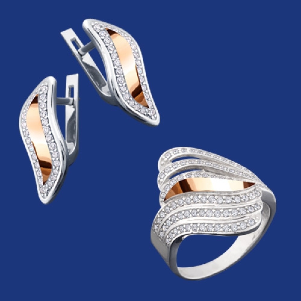 Серебряный гарнитур с золотом бц-205