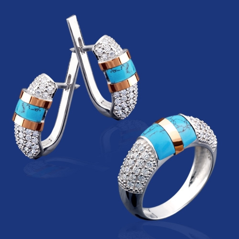 Серебряный гарнитур с золотом бц-220