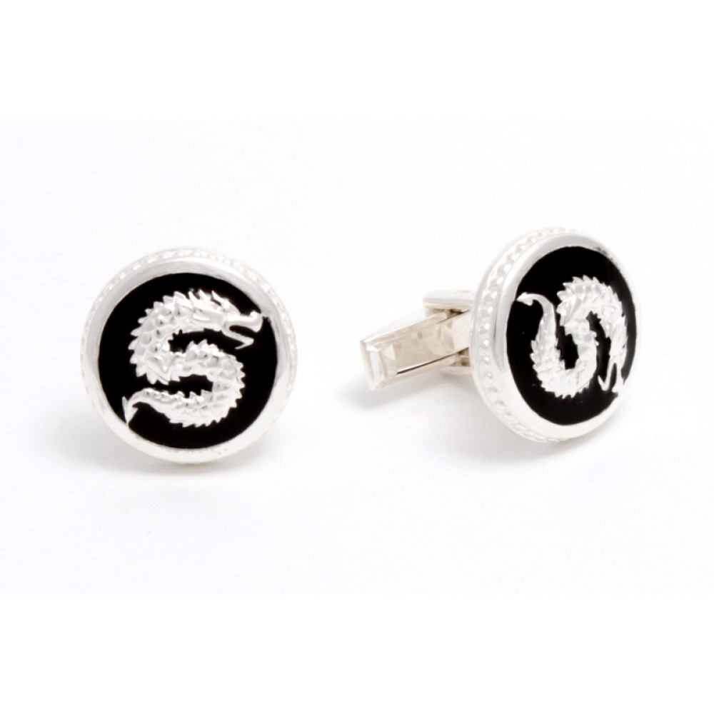 Серебряные запонки с эмалью Дракон бр-6100028