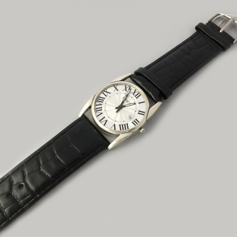 Срібний годинник чоловічий на шкіряному ремінці 20 бр-7100014