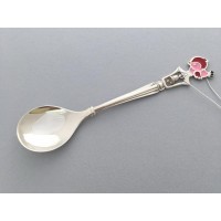 Серебряная ложка с эмалью и колокольчиком Воробышек БР-29
