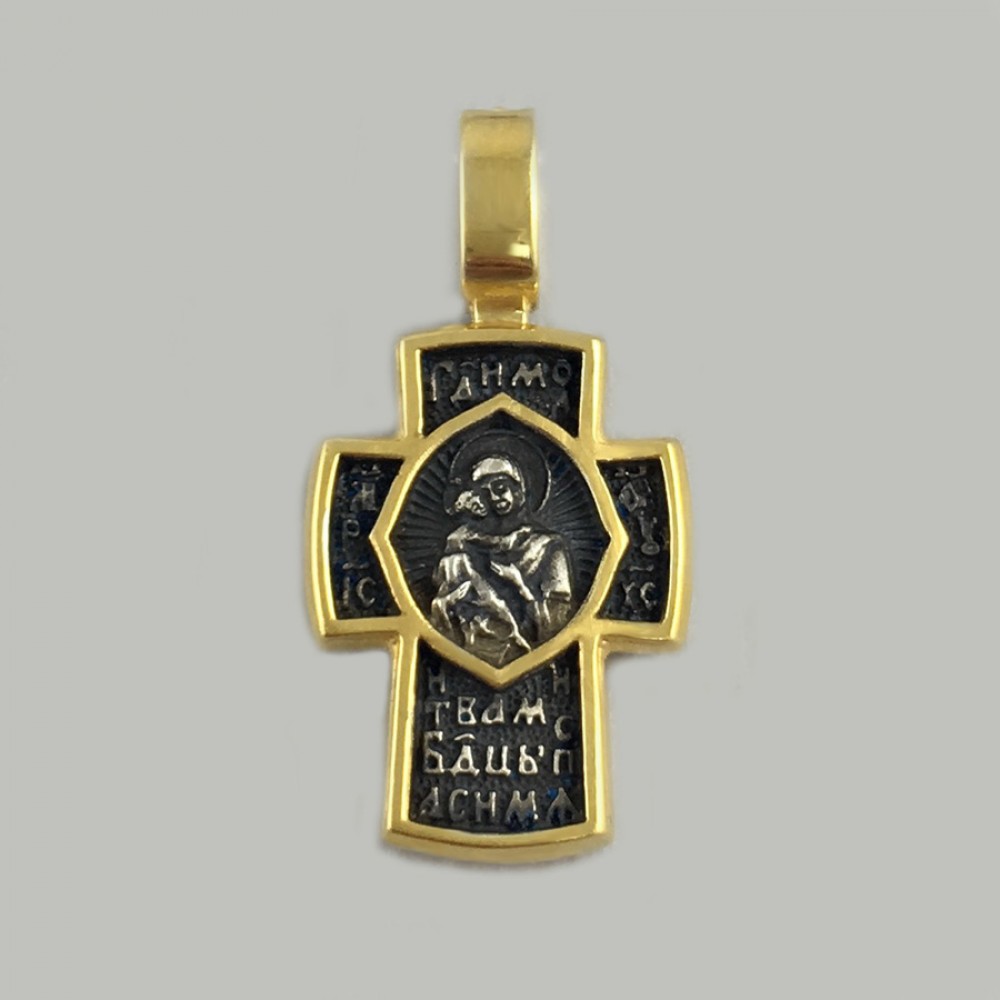 Серебряный крест с позолотой прямой с Распятием ЛЗ-34031