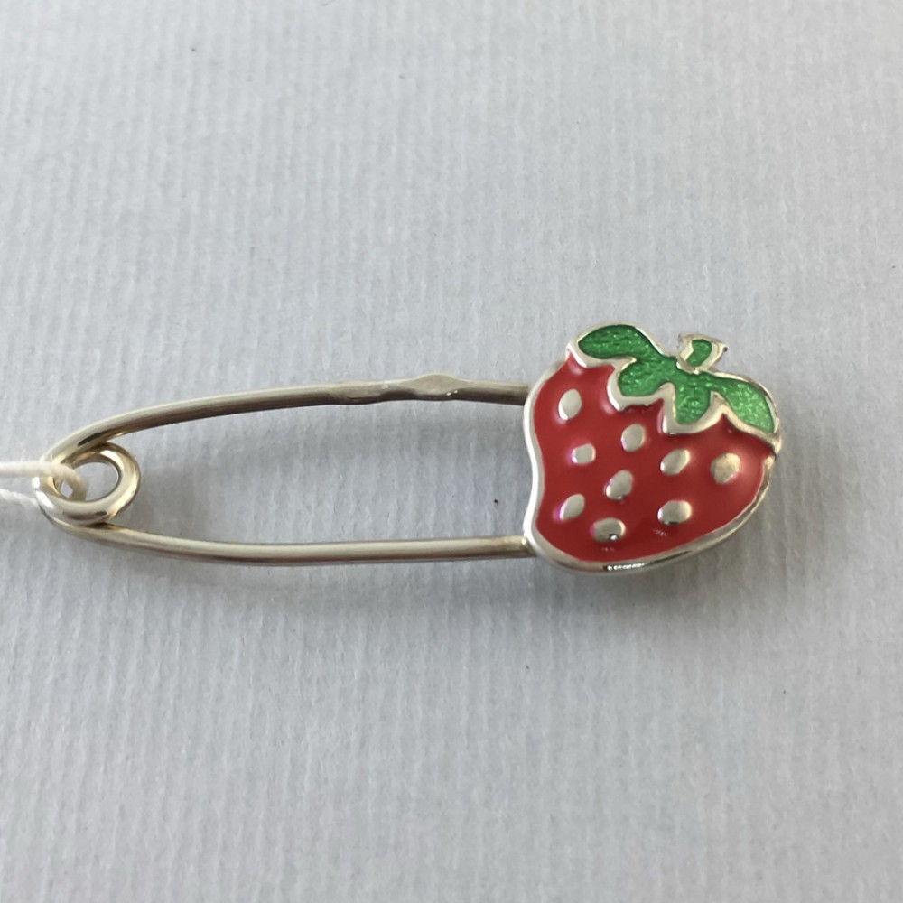 Серебряная детская булавка "Клубничка" Л-5564