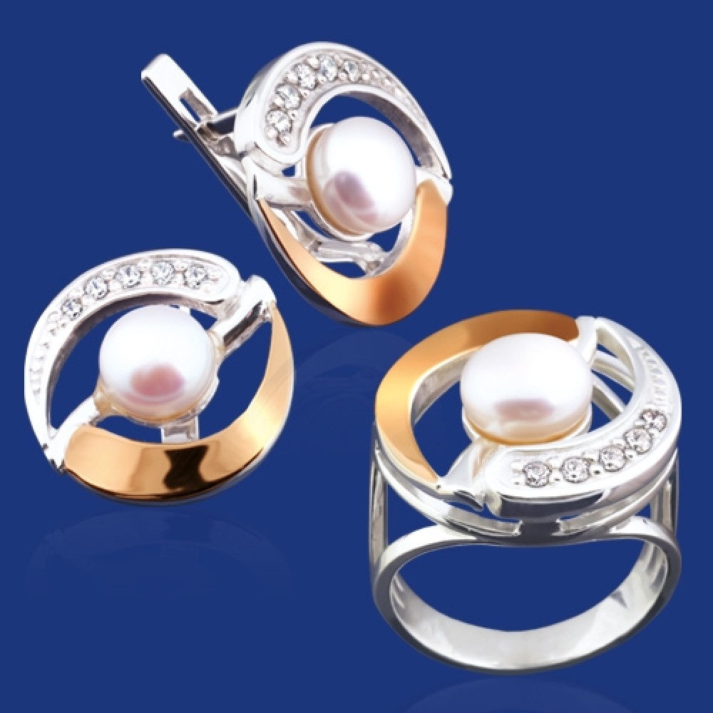 Серебряный гарнитур с золотом бц-030