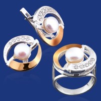 Серебряный гарнитур с золотом бц-030