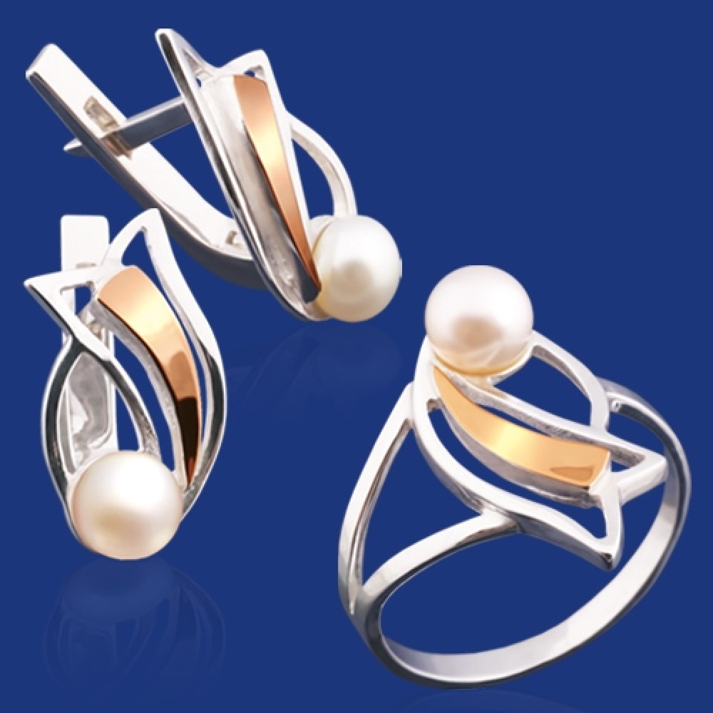 Серебряный гарнитур с золотом бц-102