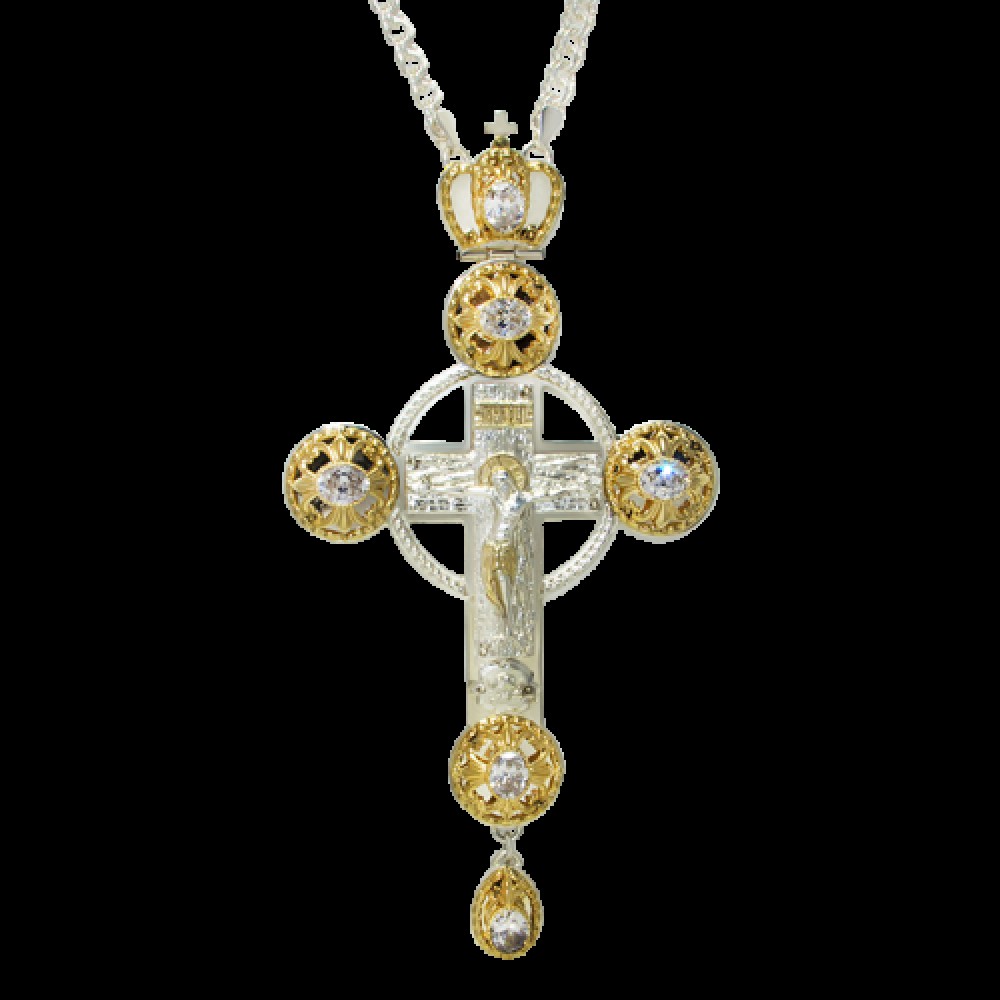Крест латунный со вставками и цепью 2.10.0124Л1Л