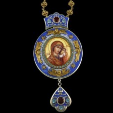 Панагия серебряная с финифтью "Архиерейская" Казанская БМ с натуральными вставками аг-2.7.0069