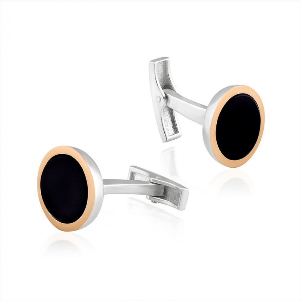 Серебряные запонки с ониксом БЦЮ-298з