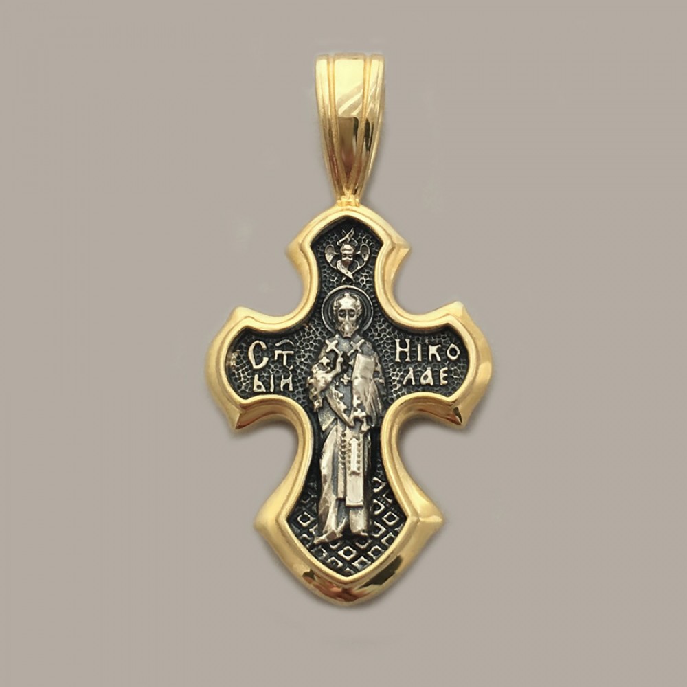 Срібний хрест із позолотою двосторонній на хрестини ЛЗ-34029пч