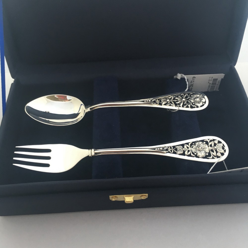 Набір дитячого срібного посуду Полянка БР-084137