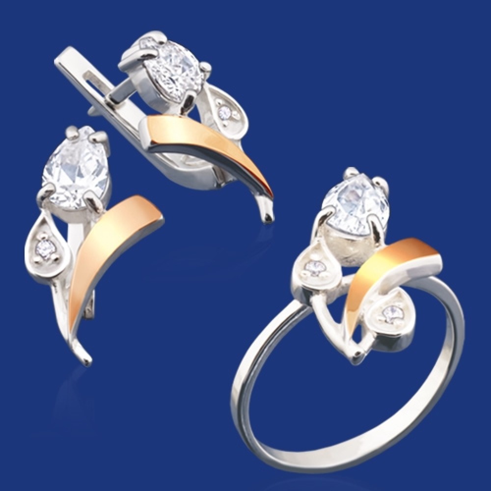 Серебряный гарнитур с золотом бц-040