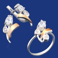 Серебряный гарнитур с золотом бц-040