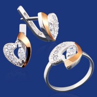 Серебряный гарнитур с золотом бц-058