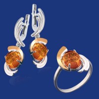 Срібний гарнітур з золотом бц-145