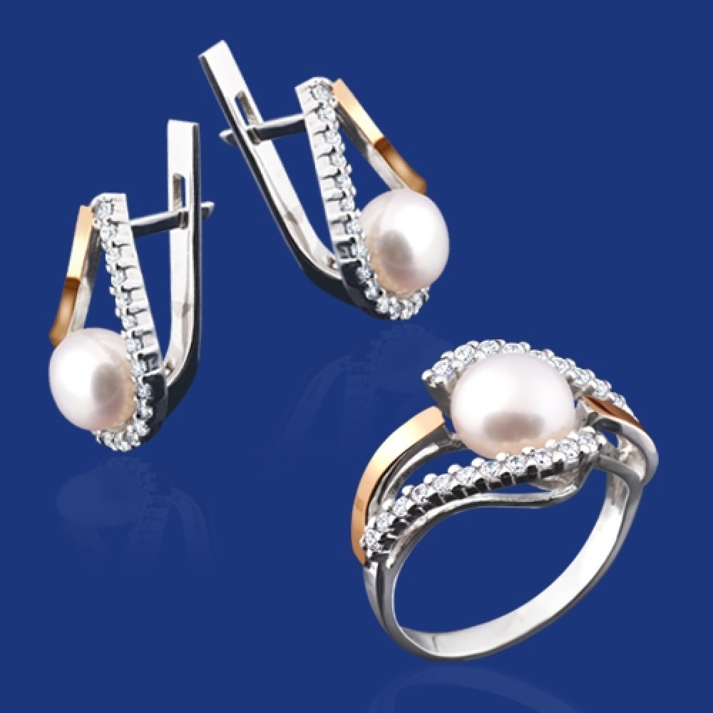 Серебряный гарнитур с золотом бц-163