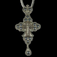 Крест наперсный №2 серебряный с гематитами 2.10.0002