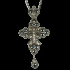 Крест наперсный №2 серебряный с гематитами 2.10.0002