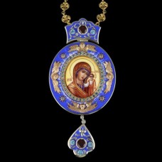 Панагия серебряная с финифтью "Архиерейская" Казанская БМ с натуральными вставками аг-2.7.0052К