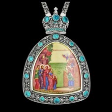 Панагия серебряная с финифтьевым образом и цепью аг-2.7.0506-11
