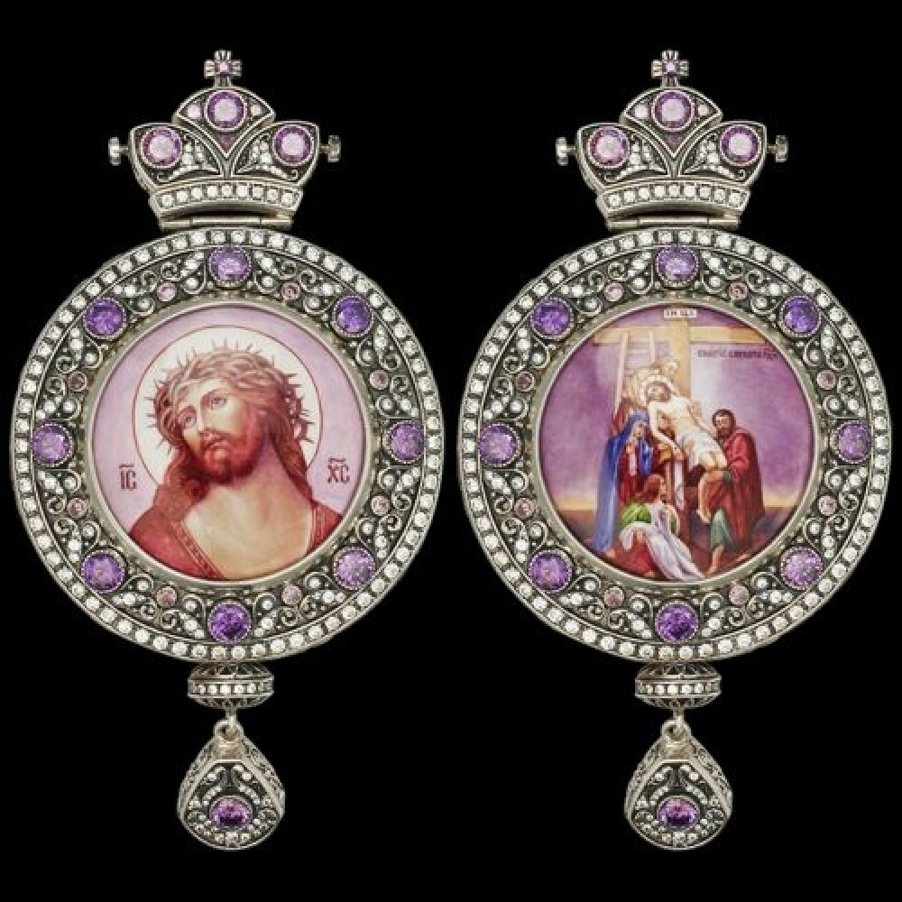 Панагия серебряная двухсторонняя с финифтью аг-2.7.0646-1