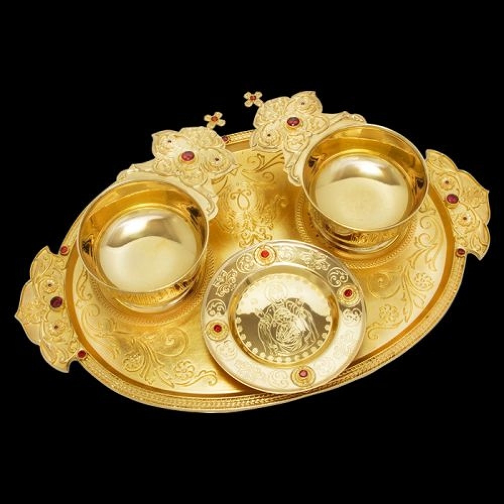 Поднос латунный для архиерейской запивки в позолоте аг-2.7.0729ЛП