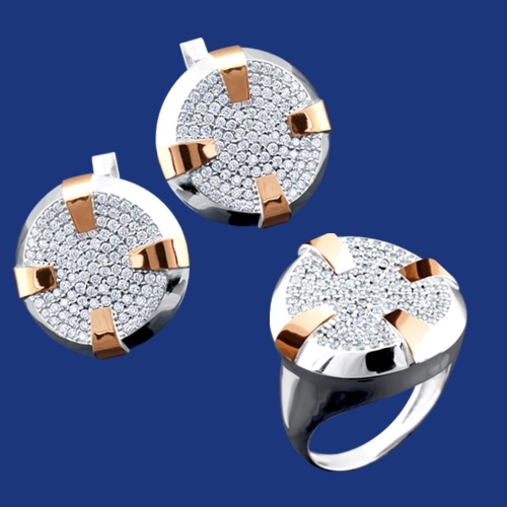 Срібний гарнітур з золотом бц-203