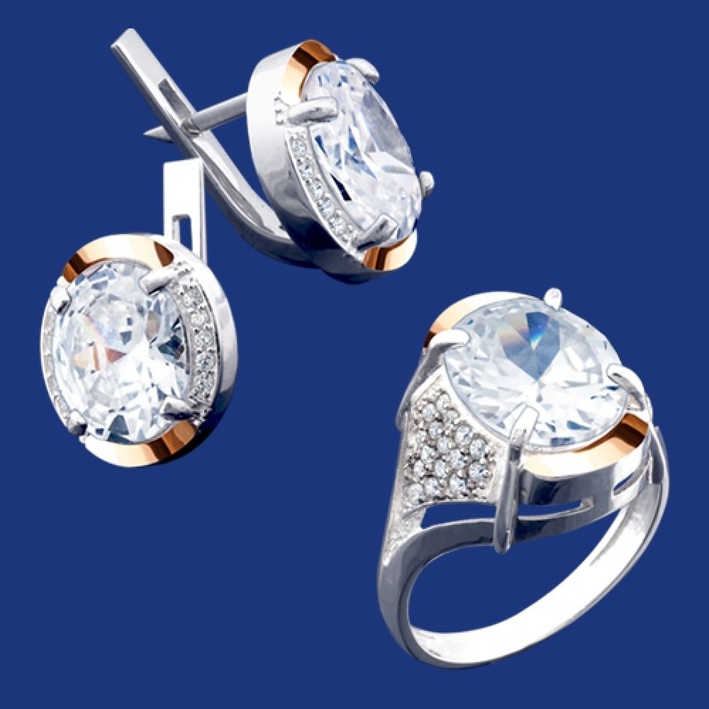 Срібний гарнітур з золотом бц-243