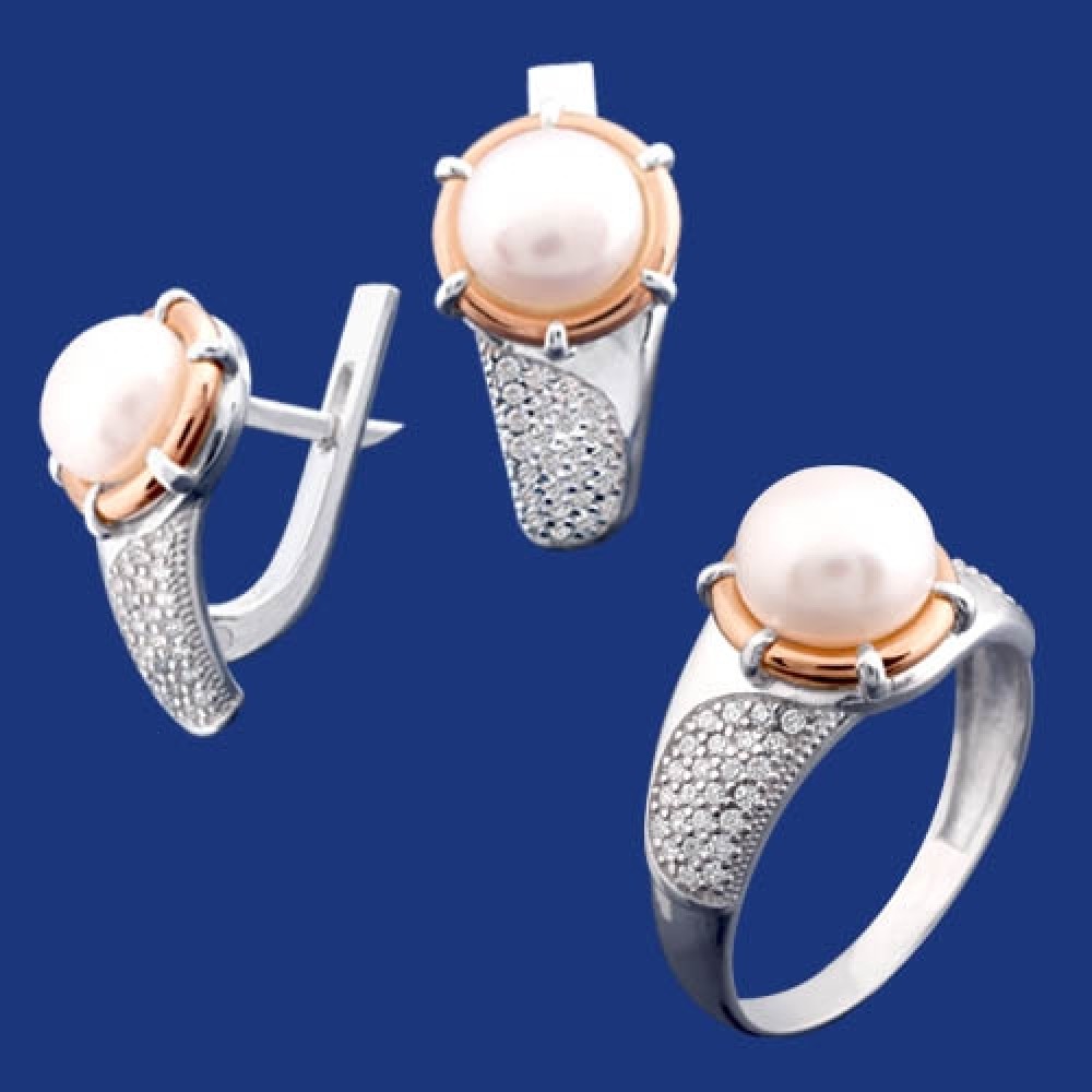 Срібний гарнітур з золотом бц-256