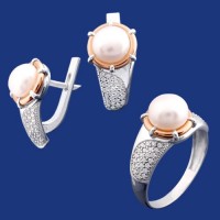 Срібний гарнітур з золотом бц-256