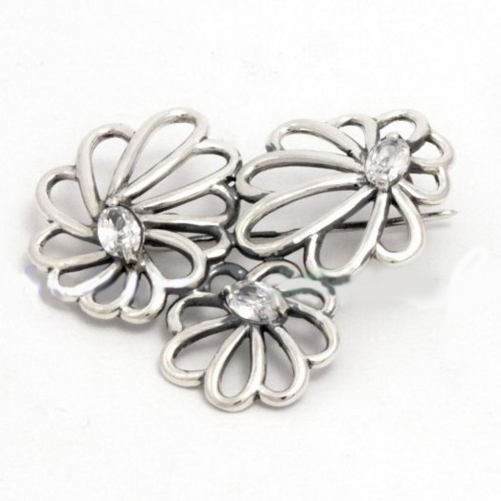 Серебряная брошь "Цветы" бр-6110042